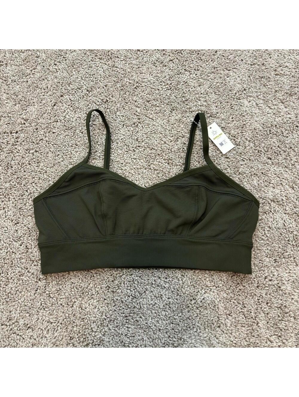 NWT Offline By Aerie Olive Green Sports Bra Size Medium Ribbed Yoga Pilates